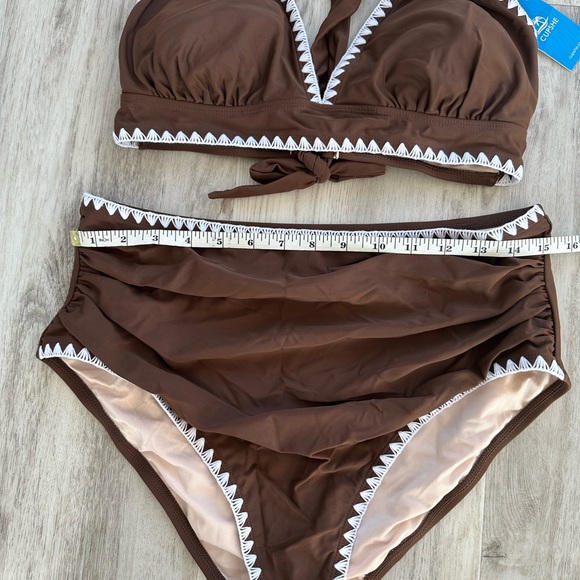 Cupshe Women’s XL Brown and White Bikini Set Crochet Edge High Waisted New - Picture 4 of 6